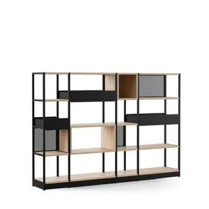 NARBUTAS Combus Office Freestanding Shelving Unit 4x4 with Shelves Boxes, Planter Boxes & Perforated Metal Back Panels