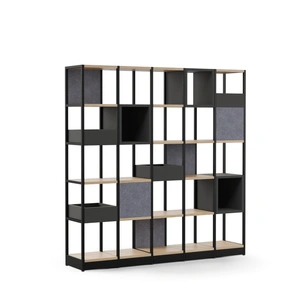 NARBUTAS Combus Office Freestanding Shelving Unit 5x5 with Shelves Boxes, Planter Boxes, Screen Holder & PET Felt Back Panels