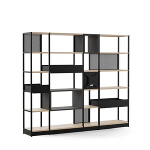 NARBUTAS Combus Office Freestanding Shelving Unit 4x5 with Shelves Boxes, Planter Boxes, Screen Holder & Metal Back Panels