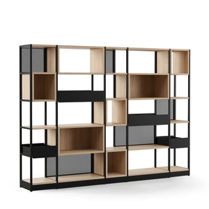 NARBUTAS Combus Office Freestanding Shelving Unit 5x5 with Shelves Boxes, Planter Boxes & Metal Back Panels