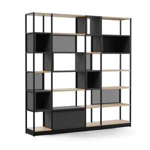 NARBUTAS Combus Office Freestanding Shelving Unit 4x6 with Shelves Boxes, Cabinet with Drawer & Metal Back Panels