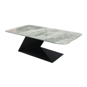 Beverly Hills Furniture Zest Rectangular Porcelain Top Coffee Table with Z-Shaped Structural Legs, White/Black