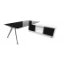 Black Glass Top, Polished Legs, White Storage + Black Doors